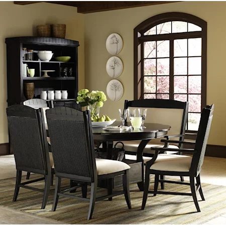 Round Convertible Dining Table, New Castle Bench, Arm Chair and Side Chair Set
